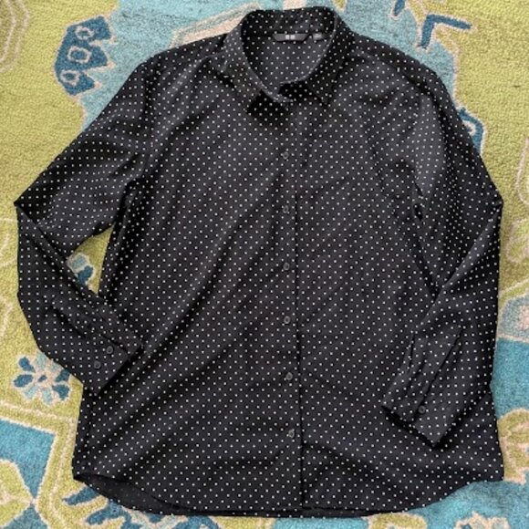 UNIQLO Women Sz XL Shirt Button Up Black White Polka Dot Rayon Blend Long Sleeve - Picture 1 of 3
